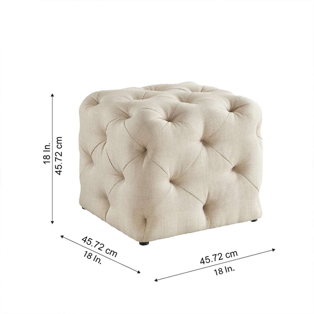 Plush Beige Velvet Tufted Pouf