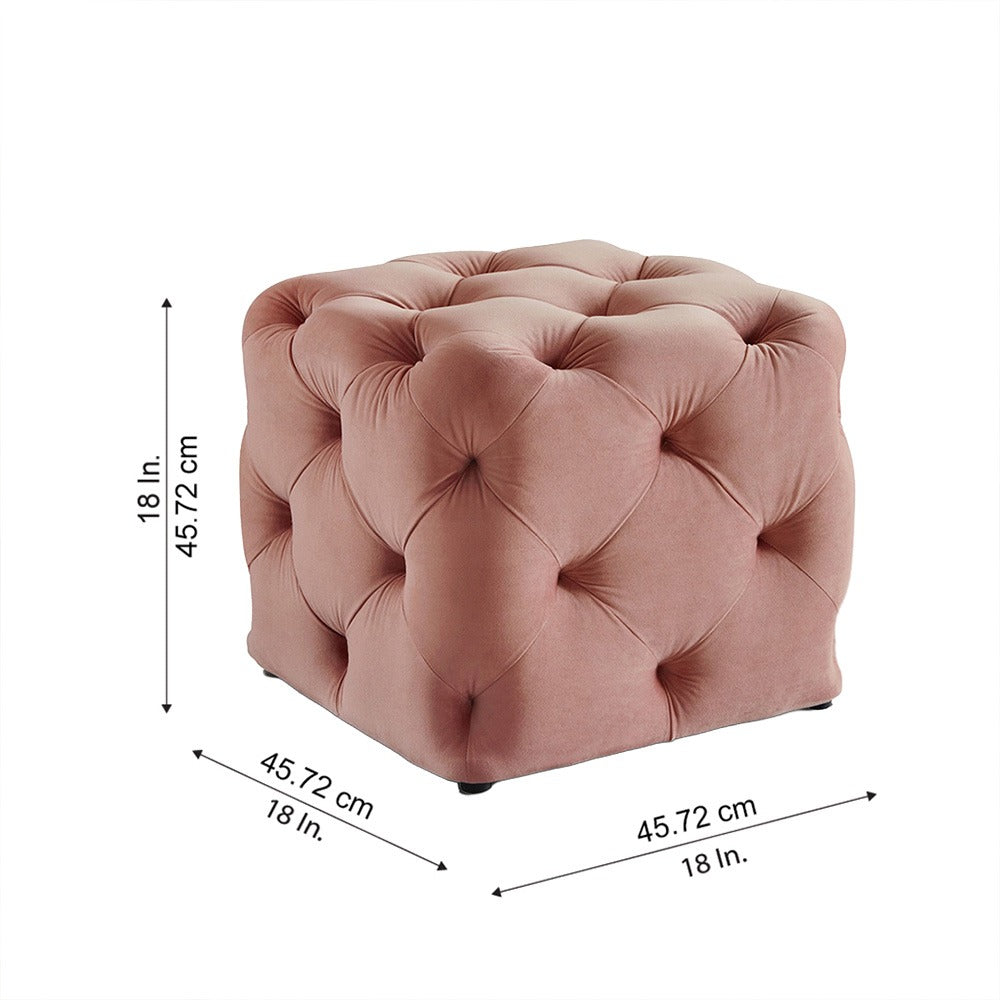 Plush Dusty Pink Velvet Tufted Pouf