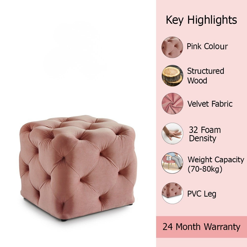 Plush Dusty Pink Velvet Tufted Pouf