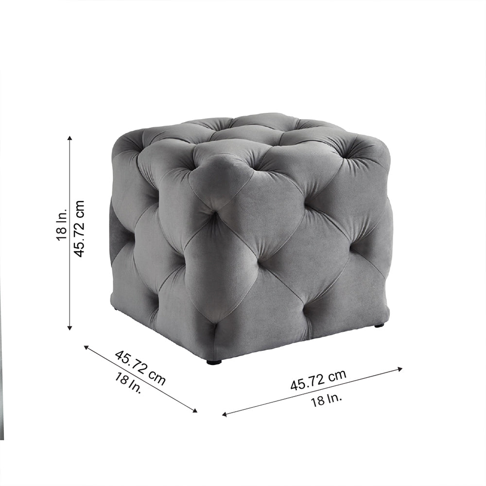 Plush Grey Velvet Tufted Pouf