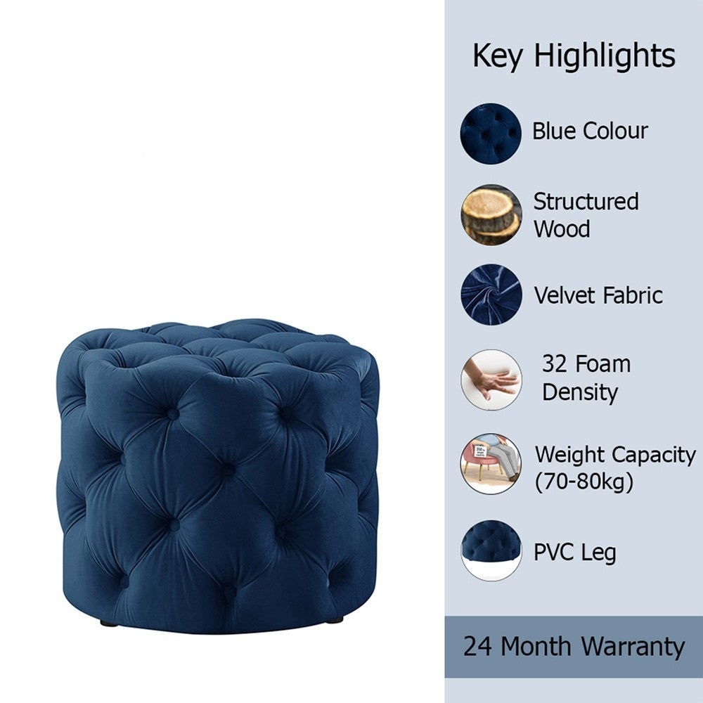 Luxe Blue Velvet Tufted Pouf