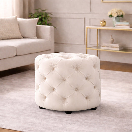Luxe White Velvet Tufted Pouf