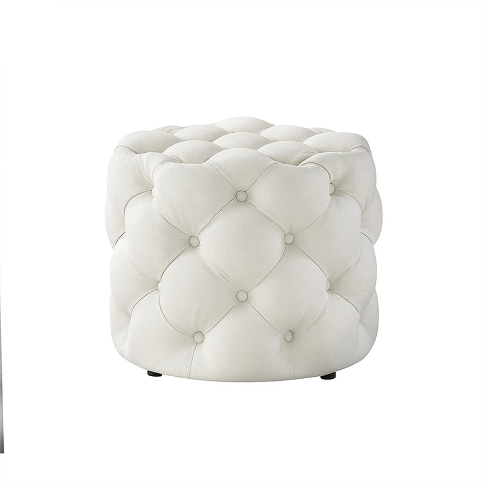 Luxe White Velvet Tufted Pouf