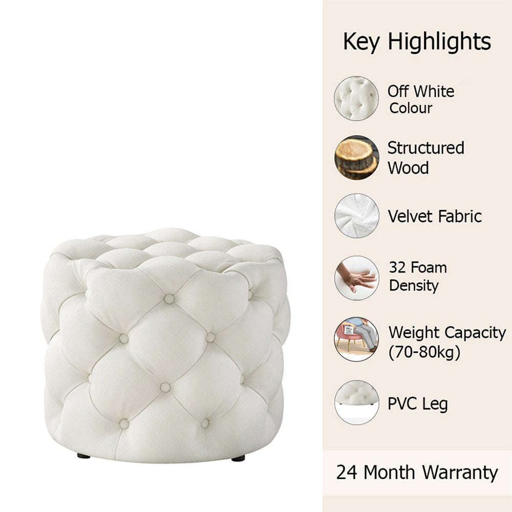 Luxe White Velvet Tufted Pouf
