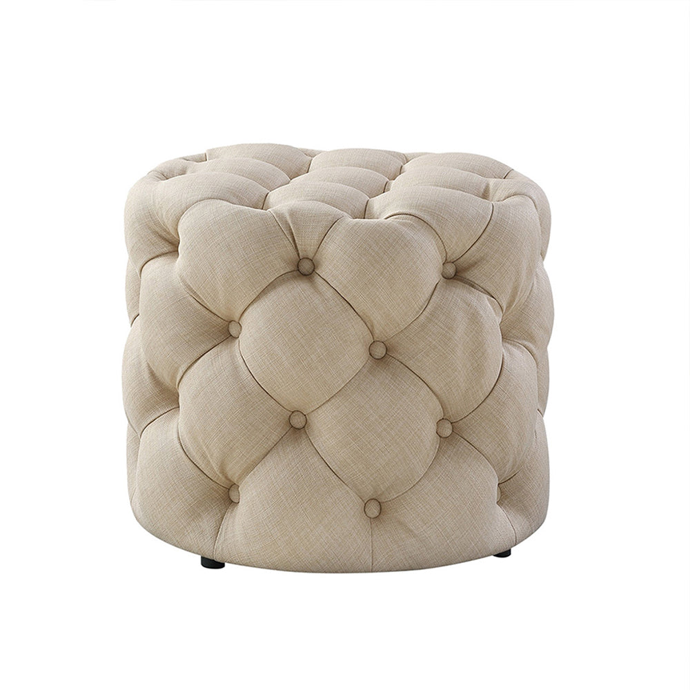 Luxe Beige Velvet Tufted Pouf