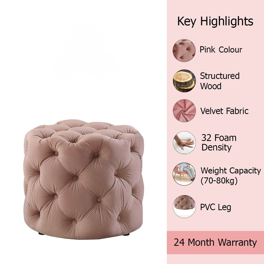 Luxe Pink Velvet Tufted Pouf