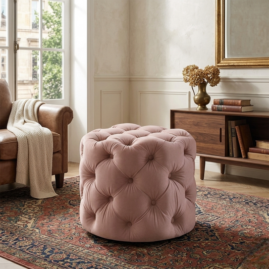 Luxe Pink Velvet Tufted Pouf