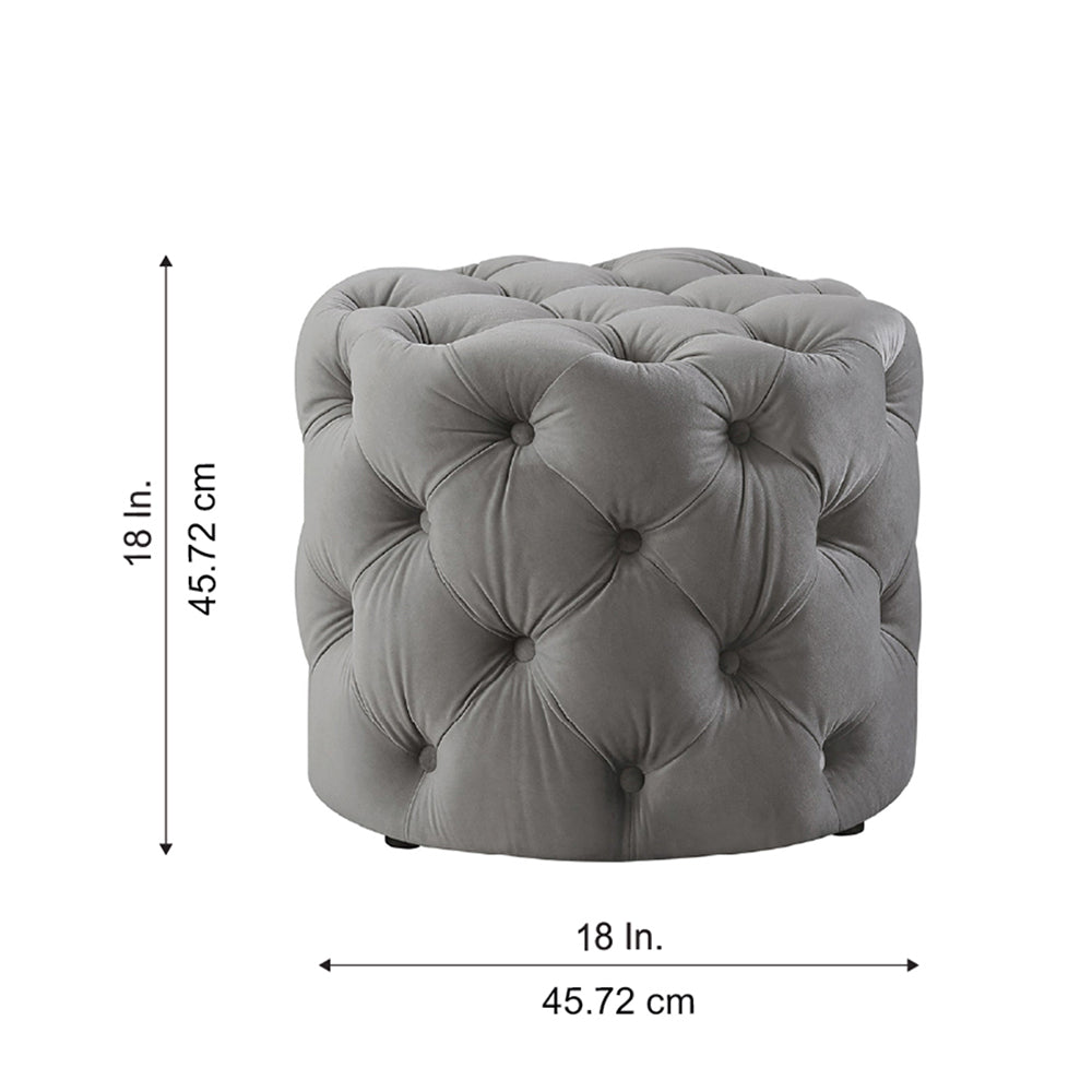 Luxe Grey Velvet Tufted Pouf