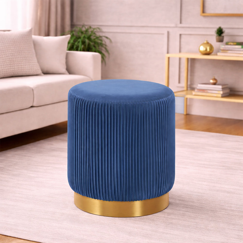 Regal Blue Velvet Round Pouf
