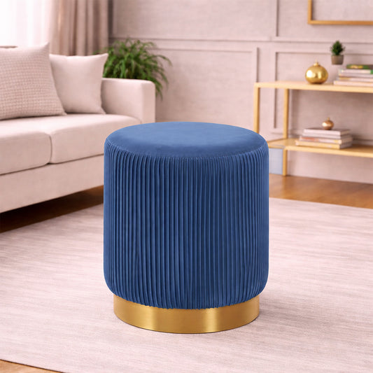 Regal Blue Velvet Round Pouf