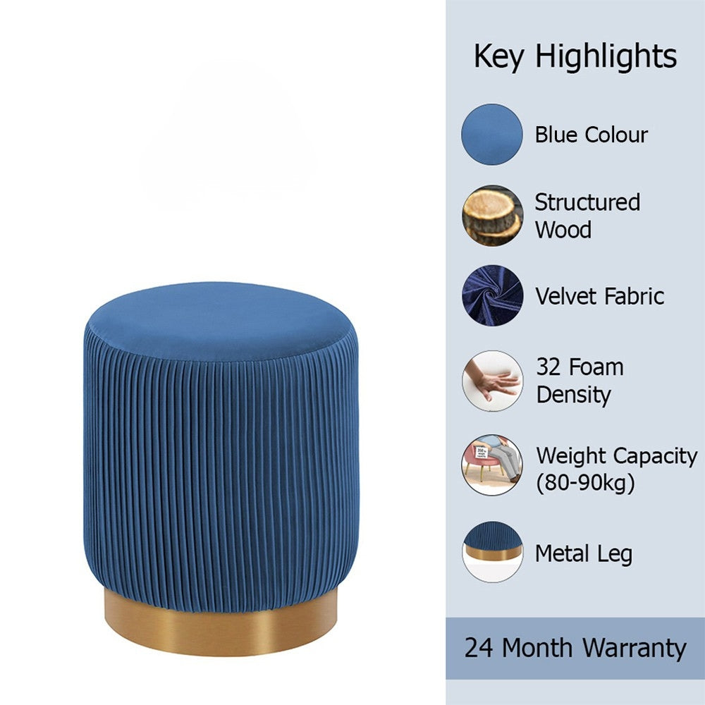 Regal Blue Velvet Round Pouf