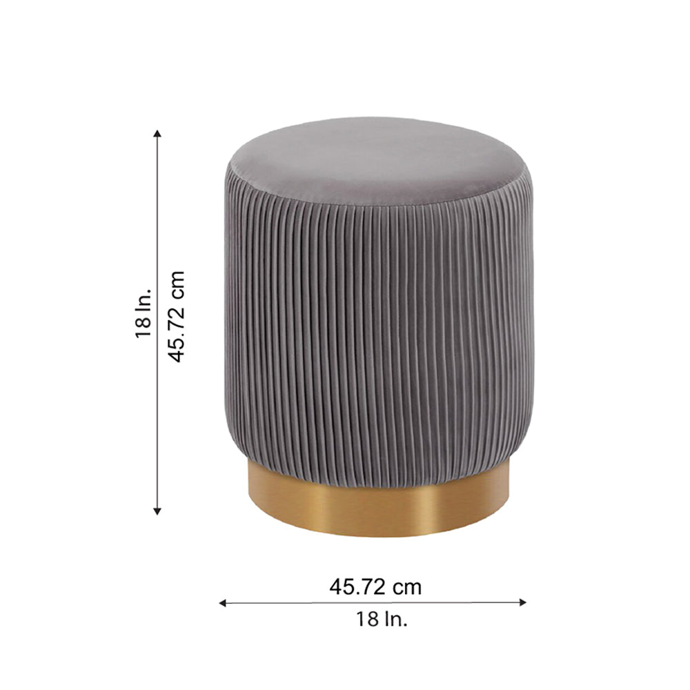 Regal Grey Velvet Round Pouf