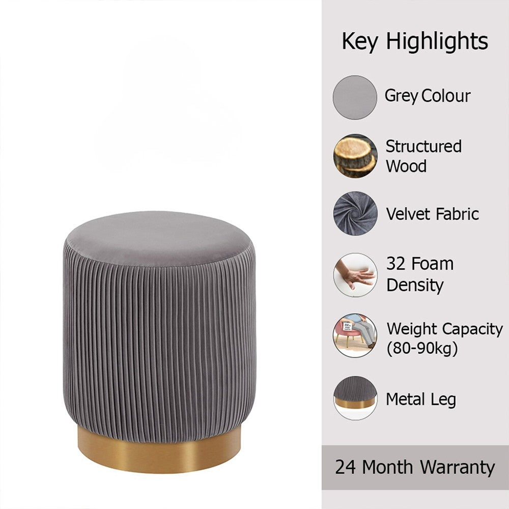 Regal Grey Velvet Round Pouf