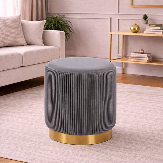 Regal Grey Velvet Round Pouf