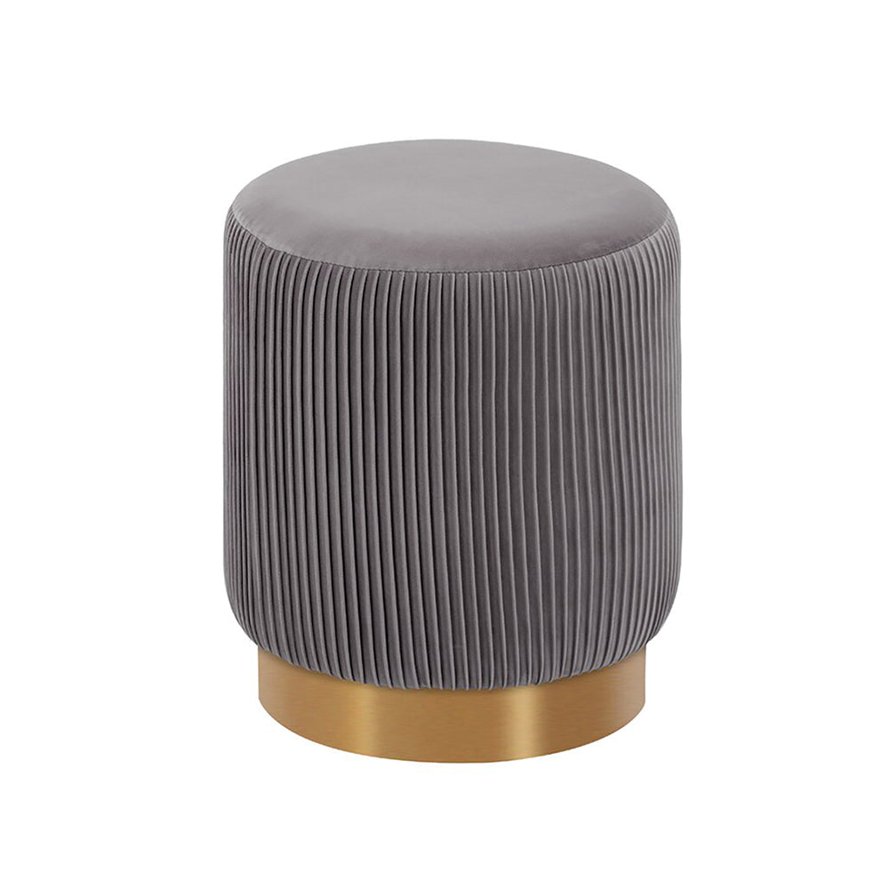 Regal Grey Velvet Round Pouf