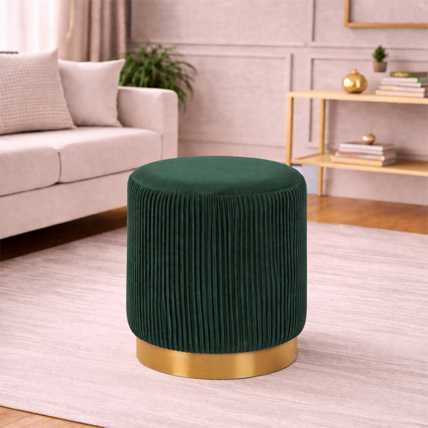 Regal Green Velvet Round Pouf