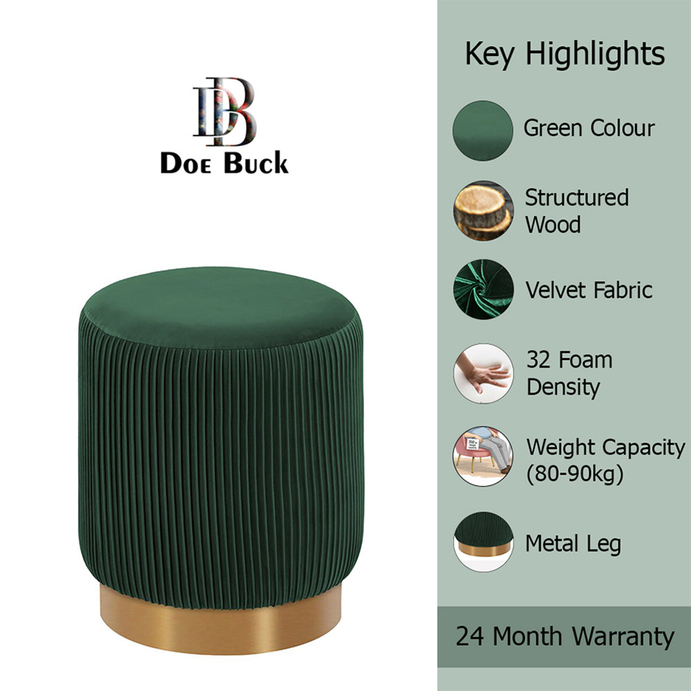 Regal Green Velvet Round Pouf