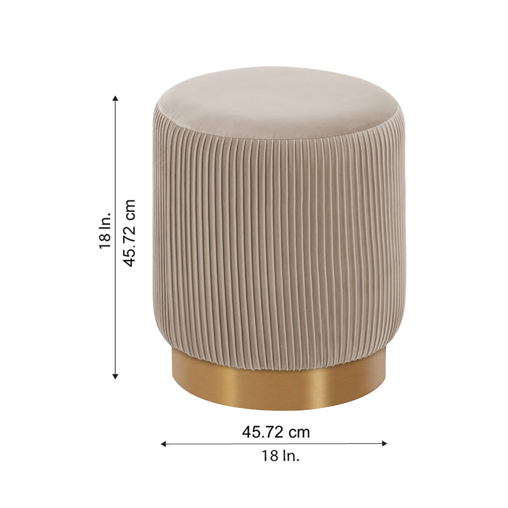 Regal Beige Velvet Round Pouf