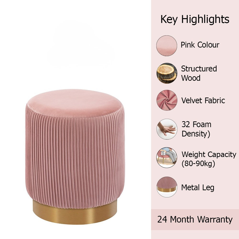 Regal Pink Velvet Round Pouf