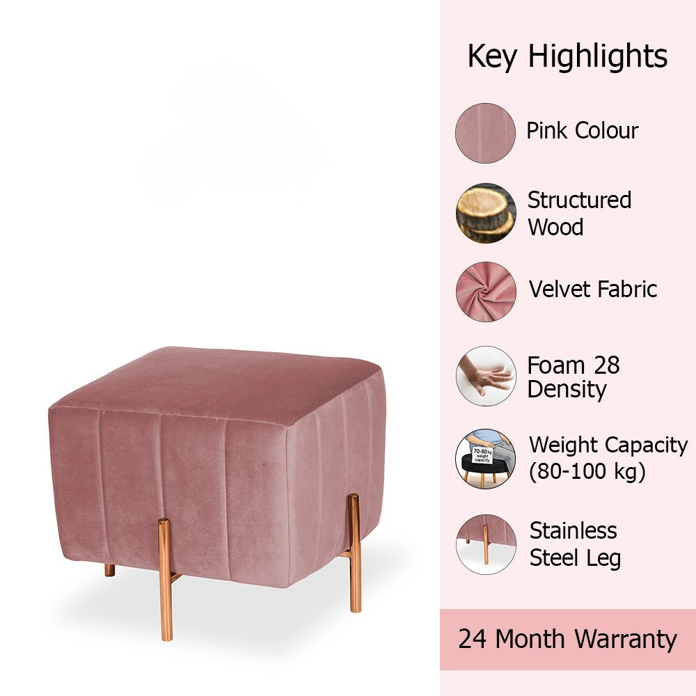 Nova Pink Velvet Fluted Wooden Ottoman