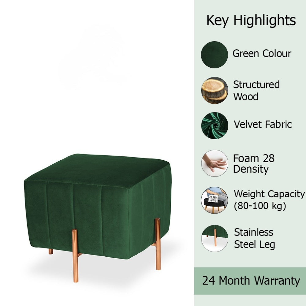 Nova Green Velvet Fluted Wooden Ottoman