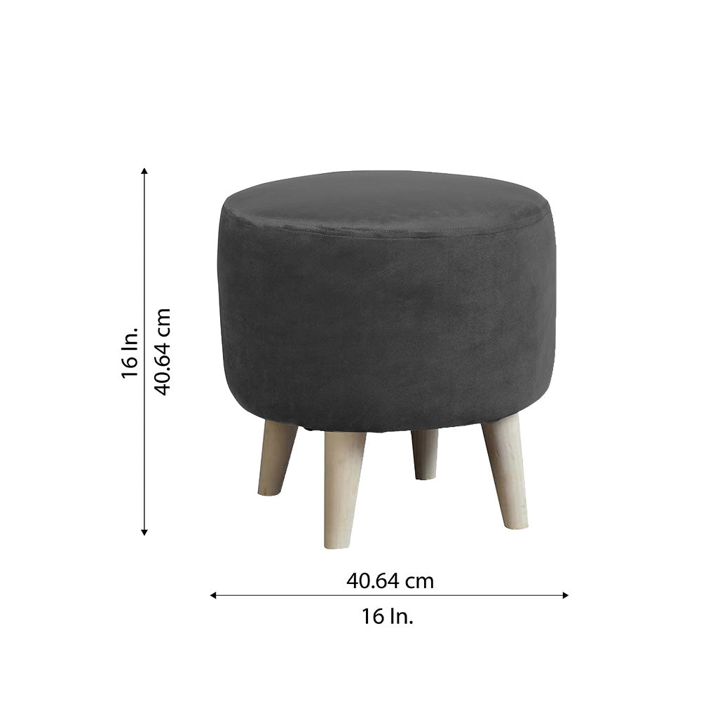 Urban Grey Velvet Round Wooden Ottoman