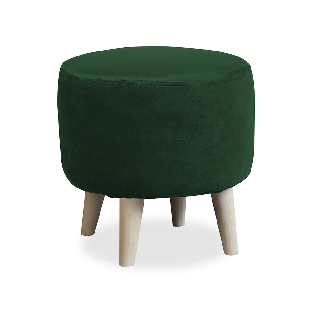 Urban Green Velvet Round Wooden Ottoman