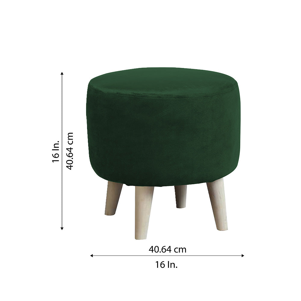 Urban Green Velvet Round Wooden Ottoman