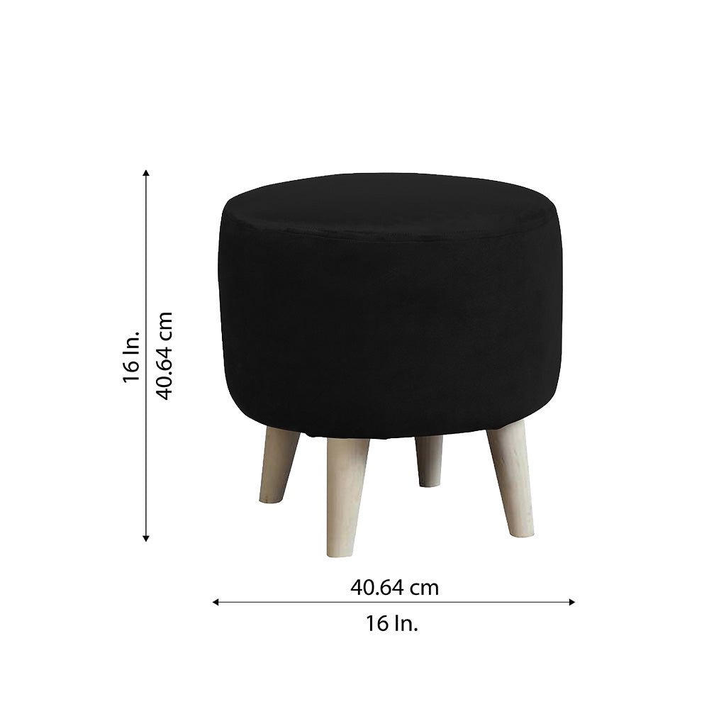 Urban Black Velvet Round Wooden Ottoman