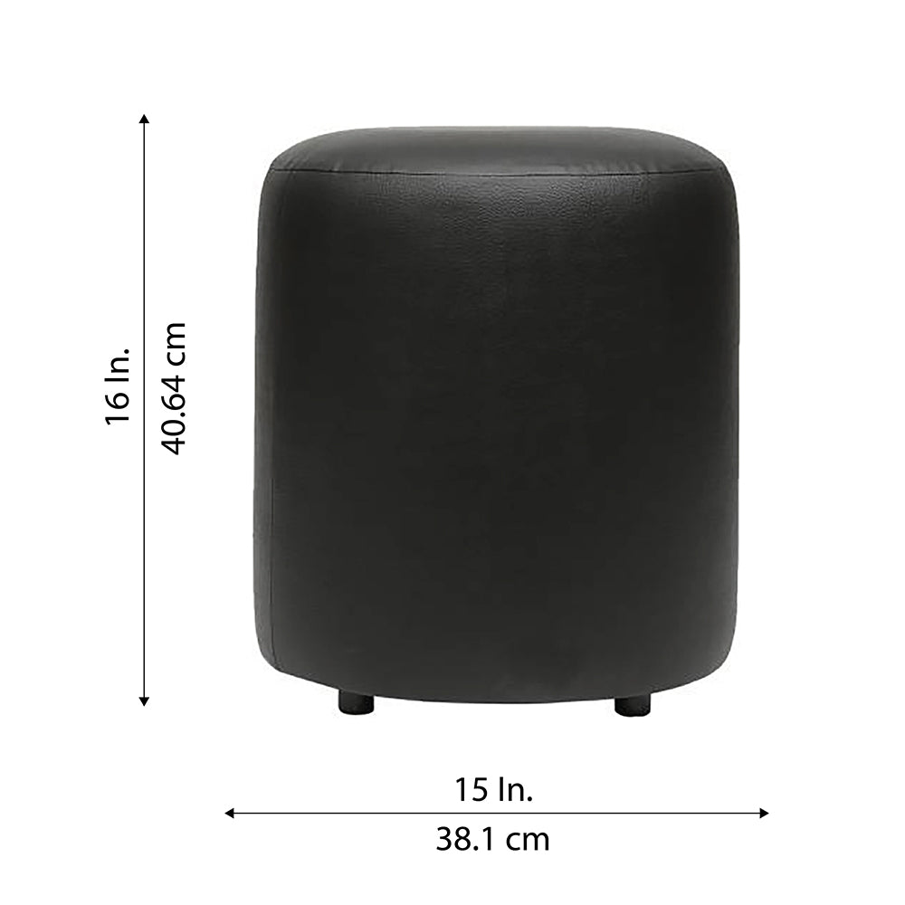 Urban Black Leather Round Pouf