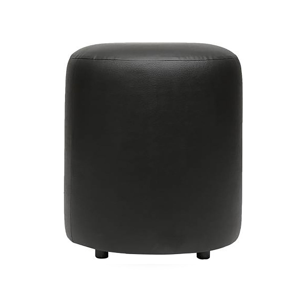 Urban Black Leather Round Pouf