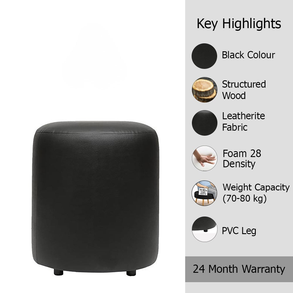 Urban Black Leather Round Pouf