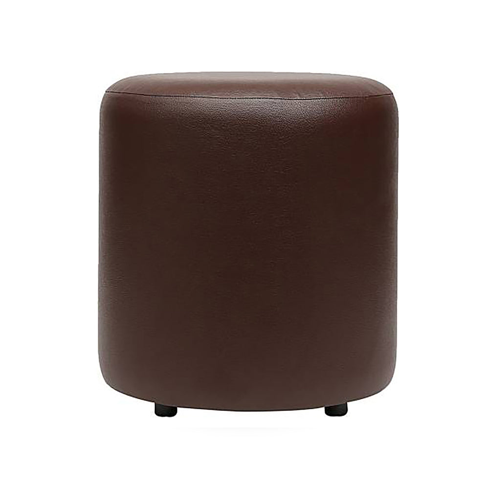 Urban Brown Leather Round Pouf