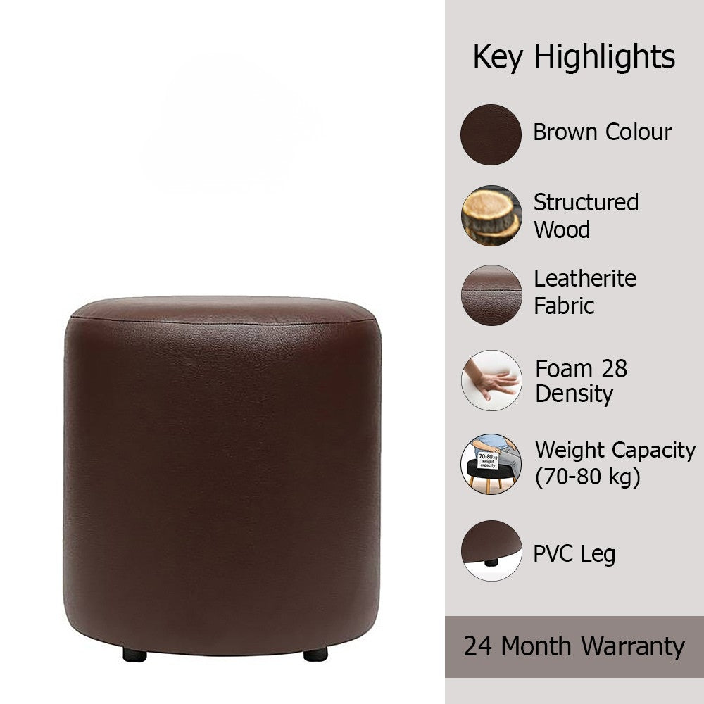 Urban Brown Leather Round Pouf