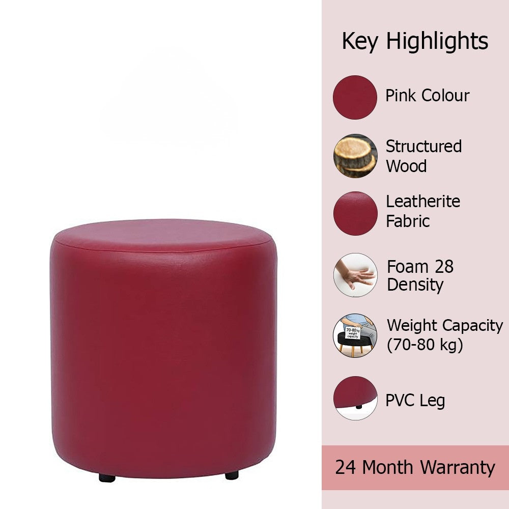 Urban Maroon Leather Round Pouf