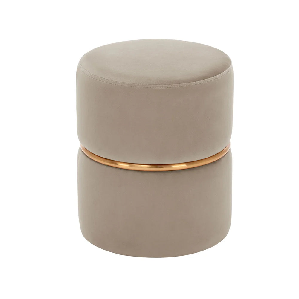 Aura Beige Velvet Round Pouf