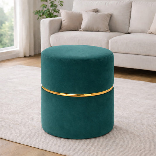 Aura Teal Velvet Round Pouf