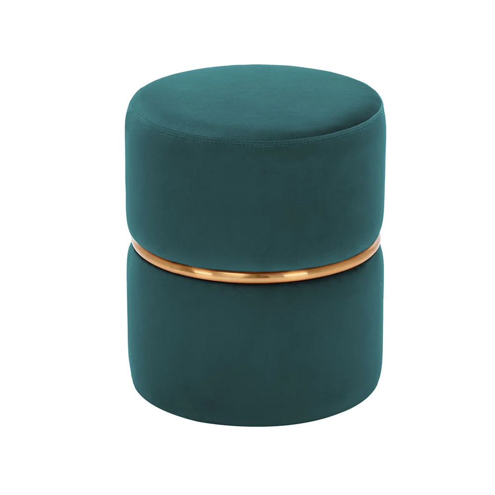 Aura Teal Velvet Round Pouf
