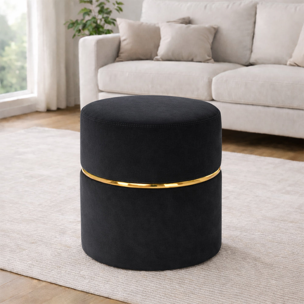 Aura Black Velvet Round Pouf