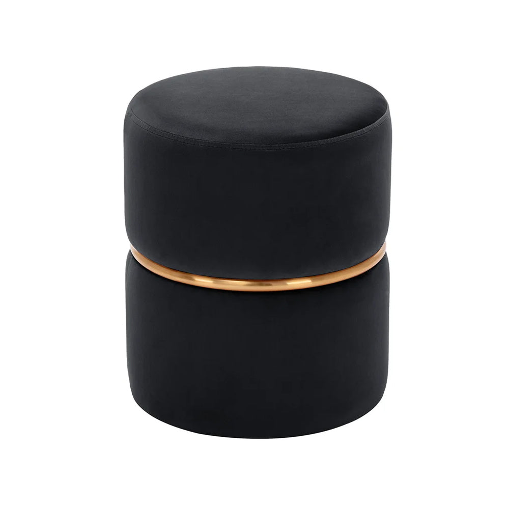 Aura Black Velvet Round Pouf