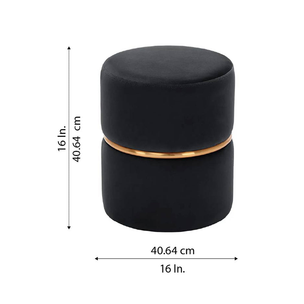 Aura Black Velvet Round Pouf