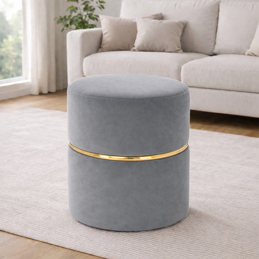 Aura Grey Velvet Round Pouf