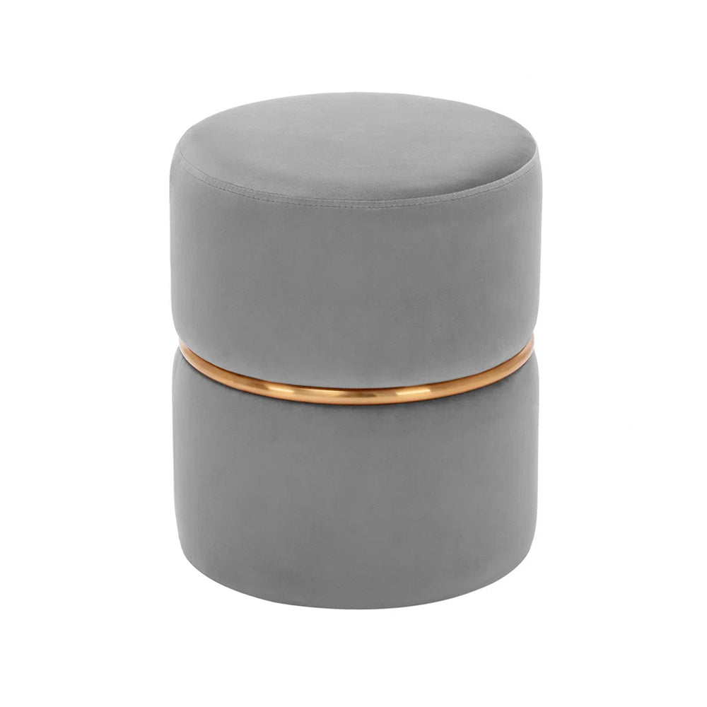 Aura Grey Velvet Round Pouf