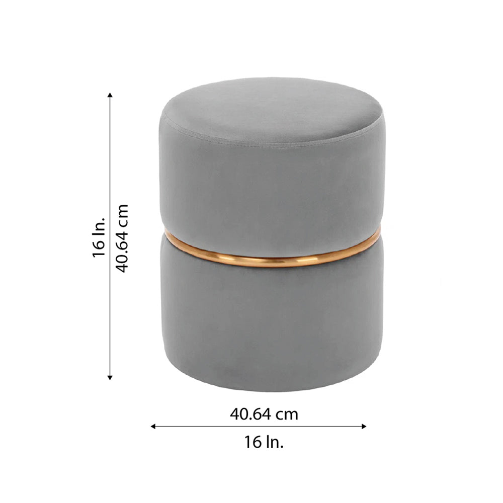 Aura Grey Velvet Round Pouf