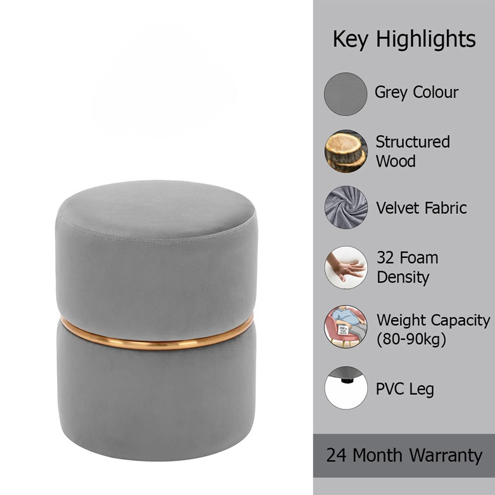 Aura Grey Velvet Round Pouf