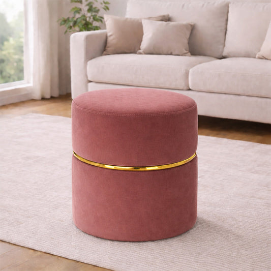 Aura Pink Velvet Round Pouf