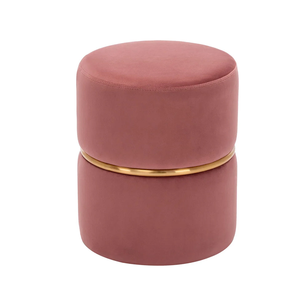 Aura Pink Velvet Round Pouf