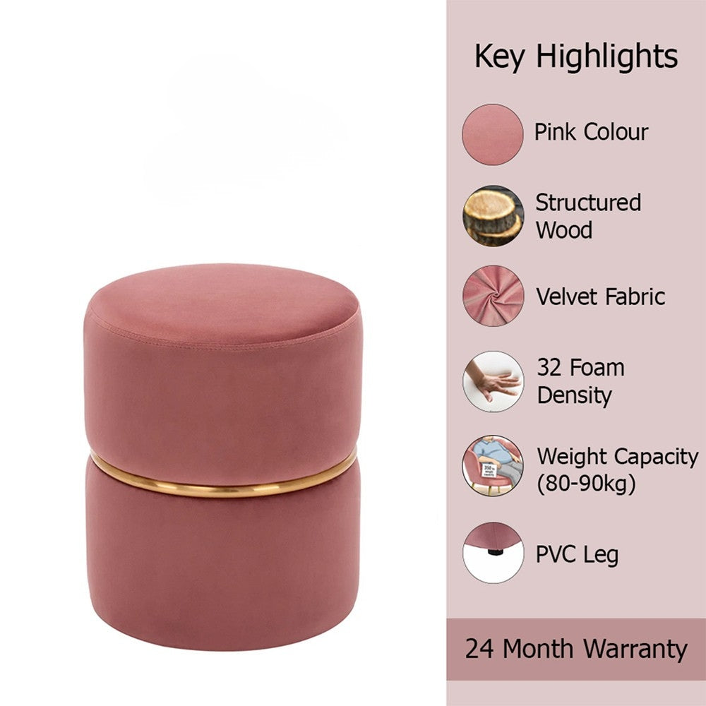 Aura Pink Velvet Round Pouf