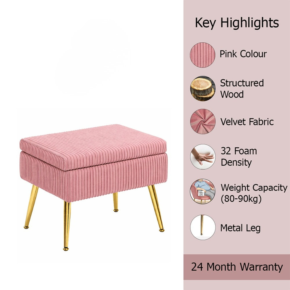 Ribora Dusty Pink Velvet Storage Ottoman