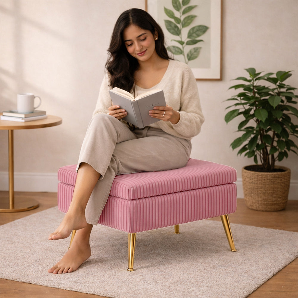 Ribora Dusty Pink Velvet Storage Ottoman